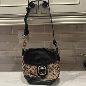 Coach Black and Brown Signature Shoulder Bag
